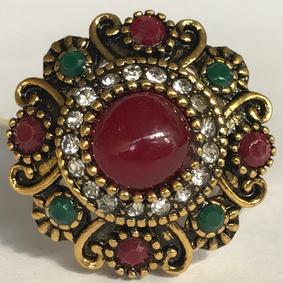 Art Deco Dome Cocktail Ring Size 8 Silver Gold Plated Statement Boho Style - Picture 3 of 8